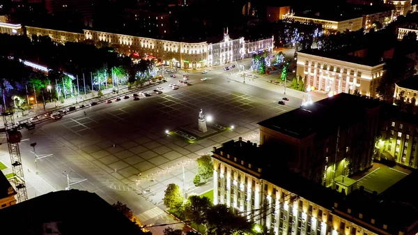 stock image Voronezh, Russia. Lenin Square. The building of the Government of the Voronezh region. City night view, Aerial View  