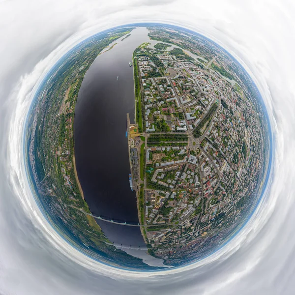 Yaroslavl Ryssland Volzjskaja Vall Molnigt Väder Flygfoto 360 Graders Luftpanoramaasteroid — Stockfoto