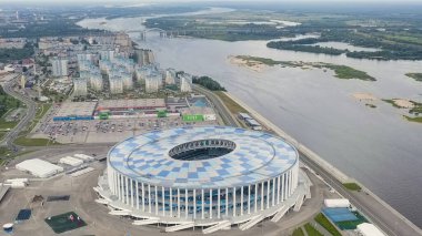 Nizhny Novgorod, Rusya - 8 Ağustos 2020: Nizhny Novgorod Stadyumu, Aerial View  