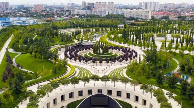 Krasnodar, Rusya - 28 Ağustos 2020: Kamu Parkı Krasnodar (Galitsky Park). Yaz hava manzarası, Hava manzarası  