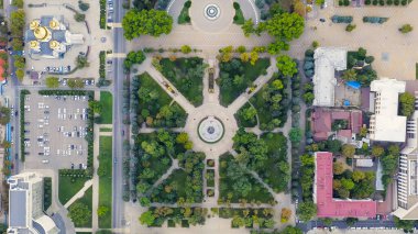 Krasnodar, Rusya. Catherine Meydanı 'ndaki İmparatoriçe II. Catherine Anıtı. Hava görüntüsü, Hava Görüntüsü  