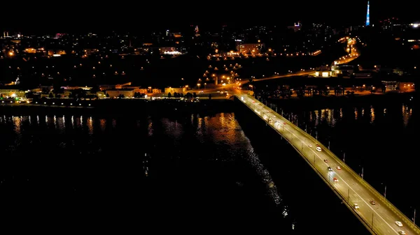 Nizhny Novgorod Rússia Vista Aérea Noite Ponte Kanavinsky Sobre Rio — Fotografia de Stock