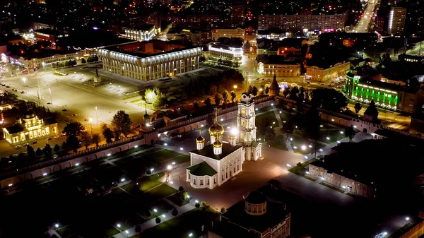 Tula Rusko Letecký Výhled Město Noci Tula Kremlin Katedrála Nanebevzetí — Stock fotografie