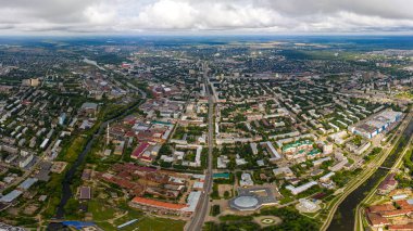 Ivanovo, Rusya. Şehrin merkezi kısmının panoraması. Hava görünümü