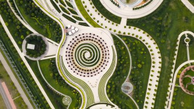 Krasnodar, Rusya. Halk Parkı Krasnodar (Galitsky Parkı). Yaz hava manzarası, hava manzarası, kafa üstü çekim.  