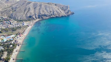 Sudak, Kırım. Sudak seti. Plajlı Karadeniz kıyısı, Hava Manzarası  
