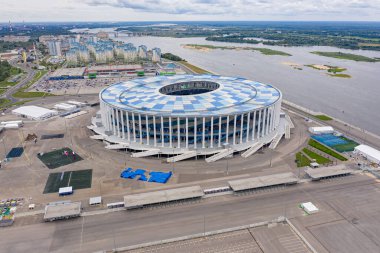 Nizhny Novgorod, Rusya - 8 Ağustos 2020 Nizhny Novgorod Stadyumu. Hava görünümü