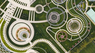 Krasnodar, Rusya. Halk Parkı Krasnodar (Galitsky Parkı). Yaz hava manzarası, hava manzarası, kafa üstü çekim.  