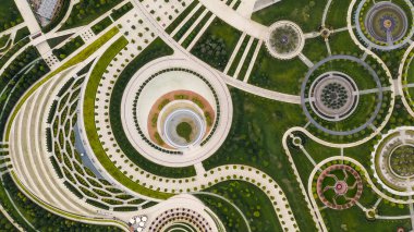 Krasnodar, Rusya. Halk Parkı Krasnodar (Galitsky Parkı). Yaz hava manzarası, hava manzarası, kafa üstü çekim.  