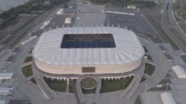 Rostov-on-Don, Rusya. Rostov Arena 'da. Futbol stadyumu, Rostov-on-Don 'da futbol şampiyonası. Gün batımı zamanı. 4K