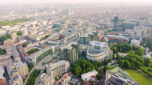 Brussels, Belgium. The complex of buildings of the European Parliament. State institution. 4K — Stock Video