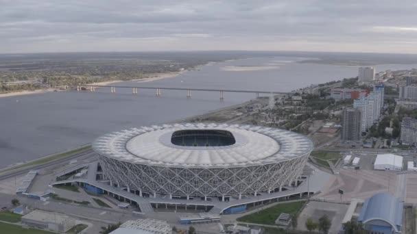 Volgogrado, Rusia. Volgogrado Arena, Estadio ROTOR. Vista al atardecer. 4K — Vídeo de stock