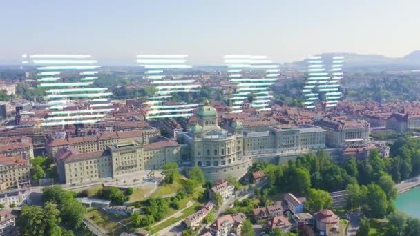 Berna, Suiza. Palacio Federal Bundeshaus, centro histórico de la ciudad, vista general, río Aare. 4K — Vídeos de Stock