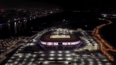 Rostov-on-Don, Rusya. Rostov Arena ya da Rostov-Arena, Rostov-on-Don 'da bir futbol stadyumu. Geceleyin. 4K