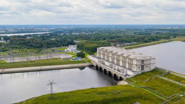 Rybinsk, Russia. Aerial view of the Rybinsk hydroelectric power plant, Aerial View   clipart