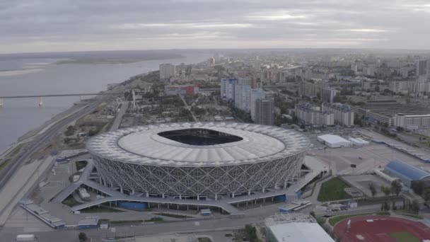 Volgograd, Oroszország. Volgograd Aréna, ROTOR Stadion. Kilátás naplementére. 4K — Stock videók