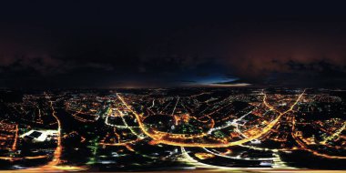 Sergiev Posad, Rusya. Kutsal Üçlü Sergius Lavra. Krasnogorskaya Meydanı. Geceleri hava manzarası. 360 derece havadan panoramik