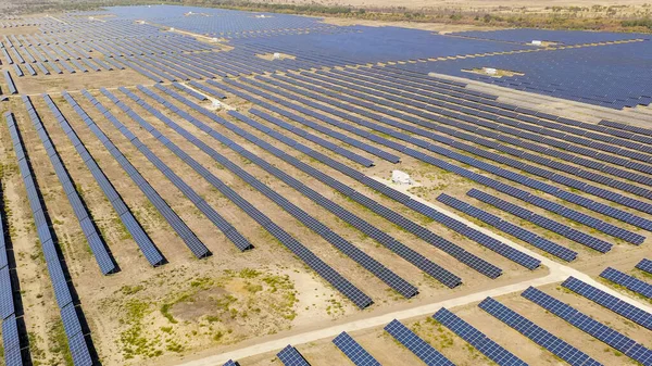 Russia, Stavropol Territory. Solar power plant on a clear sunny day, Aerial View