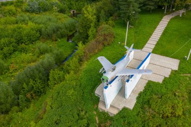 Rzhev, Rusya - 20 Ağustos 2020: Airplane MiG-17, Havadan Görünüm