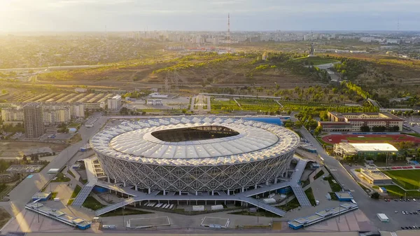 Volgograd ロシア 2020年9月19日 Volgograd Rotor Stadium 日没時の眺め 空中風景 — ストック写真