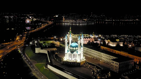 Kazan Russia Kul Sharif Mosque Aerial View Kazan Kremlin Night — Stock Photo, Image