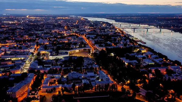 Jaroslawl Russland Luftaufnahme Des Zentralen Bezirks Jaroslawl Stadtbeleuchtung Nach Sonnenuntergang — Stockfoto