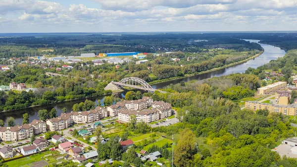 德米特里夫 俄罗斯横跨莫斯科运河的桥连接莫斯科河和伏尔加河的运河 空中景观 — 图库照片