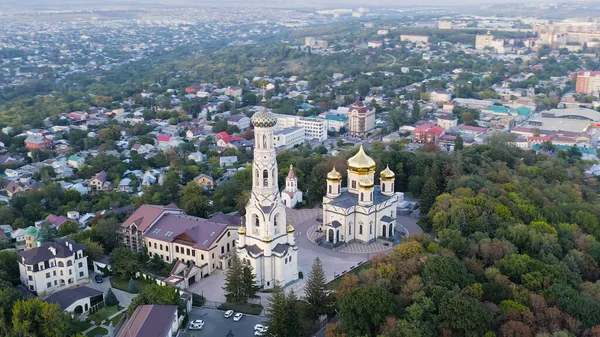 Stawropol Russland Kathedrale Der Gottesmutterikone Von Kasan Stawropol Sonnenuntergang Luftaufnahme — Stockfoto