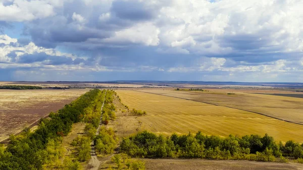 Rusia Nubes Lluviosas Sobre Los Campos Otoño Estepa Vista Aérea — Foto de Stock