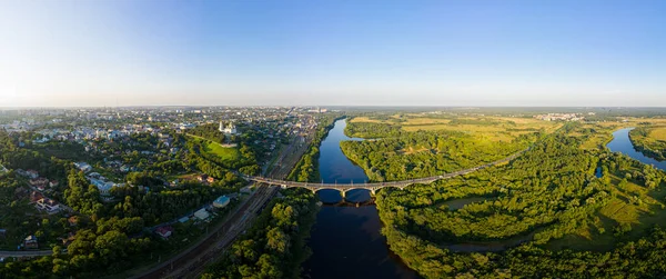 Росію Влас Панорама Центру Міста Річка Клязма Мостом — стокове фото