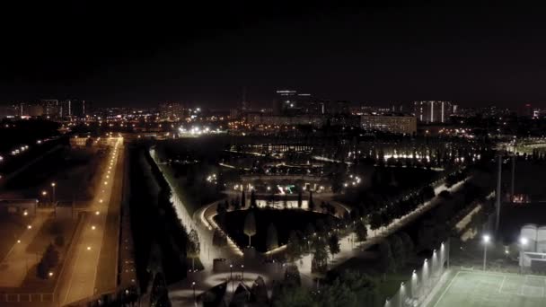 Krasnodar, Rusya. Halk parkı, Krasnodar. Gece yarısı parkın üzerinde uçmak. 4K — Stok video
