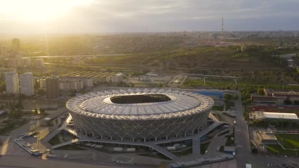 Volgograd, Rusia. Volgograd Arena, Stadion ROTOR. Lihat saat matahari terbenam. 4K — Stok Video