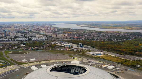 Samara Russia September 2020 Samara Arena Stadium Autumn Clouds Aerial — Stock Photo, Image