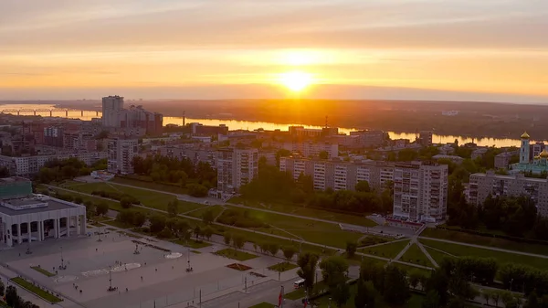 Perm Russia Panorama City Perm Air Sunset Kama River Aerial — Stock Photo, Image