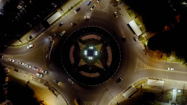 Simferopol Crimea Tráfico Coches Plaza Sovetskaya Noche Vista Aérea — Foto de Stock