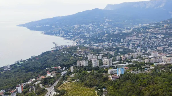 Yalta Crimea Panorama Ciudad Tiempo Soleado Embankment Puerto Vista Aérea —  Fotos de Stock