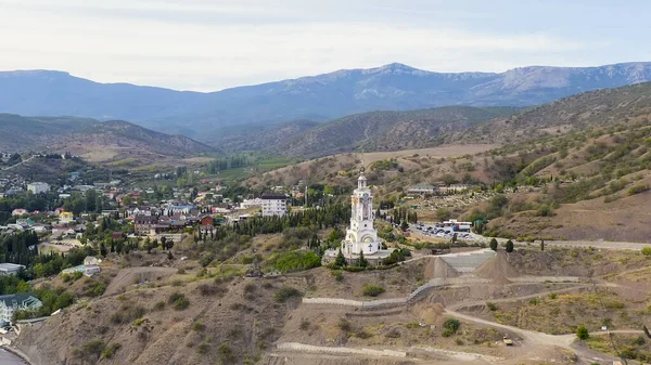 Malorechenskoe Crimea Tempio Faro San Mikoli Taumaturgo Veduta Aerea — Foto Stock