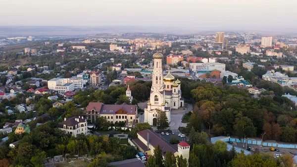 Stawropol Russland Kathedrale Der Gottesmutterikone Von Kasan Stawropol Sonnenuntergang Luftaufnahme — Stockfoto