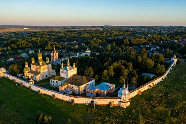Pereslavl Zalessky Russo Mosteiro Assunção Goritsky Pôr Sol Vista Aérea — Fotografia de Stock