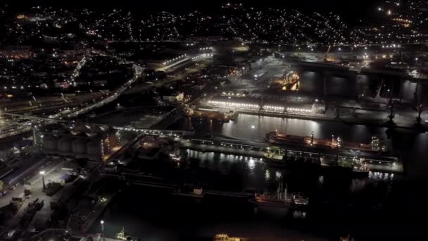 Novorossiysk, Rússia. Porto de Novorossiysk à noite. Luzes nocturnas. Baía de Tsemesskaya no Mar Negro. 4K — Vídeo de Stock