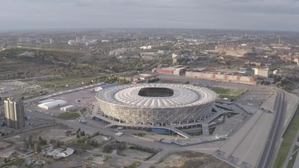Volgograd, Oroszország. Volgograd Aréna, ROTOR Stadion. Kilátás naplementére. 4K — Stock videók