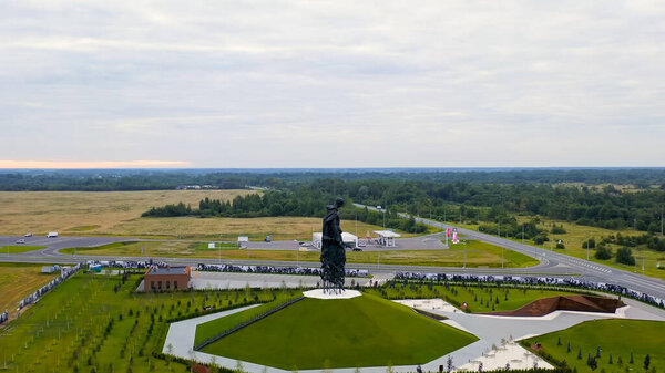 Rzhev, Russia - August 20, 2020: Rzhev Memorial to the Soviet Soldier, Aerial View  