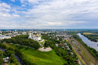 Rusya, Vladimir. Vladimir 'deki Dormition Katedrali (Assumption Cathedral) Rus Ortodoks Kilisesi Vladimir Metropolitan Katedrali. Hava görünümü