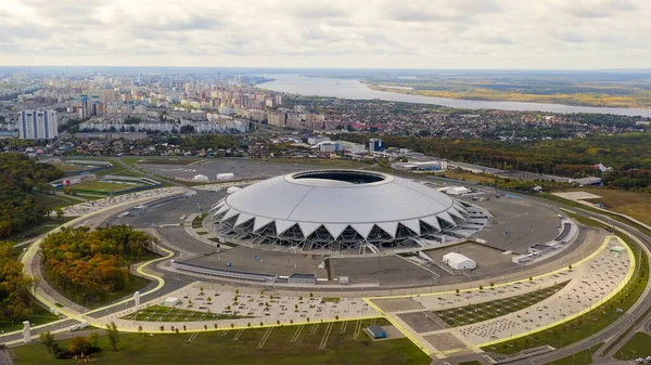 Samara Ρωσία Σεπτεμβρίου 2020 Στάδιο Samara Arena Φθινοπωρινά Σύννεφα Αεροφωτογραφία — Φωτογραφία Αρχείου