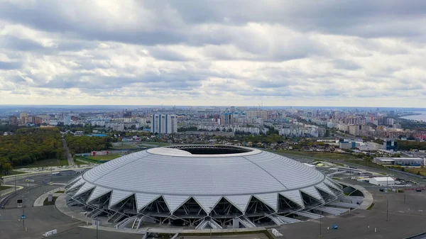 Samara Ρωσία Σεπτεμβρίου 2020 Στάδιο Samara Arena Φθινοπωρινά Σύννεφα Αεροφωτογραφία — Φωτογραφία Αρχείου