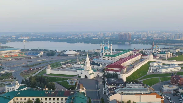 Kazań Rosja Widok Lotu Ptaka Kreml Kazański Wczesnym Rankiem Wieża — Zdjęcie stockowe