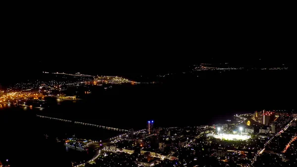 Novorossiysk Rusia Puerto Novorossiysk Por Noche Luces Nocturnas Bahía Tsemesskaya —  Fotos de Stock
