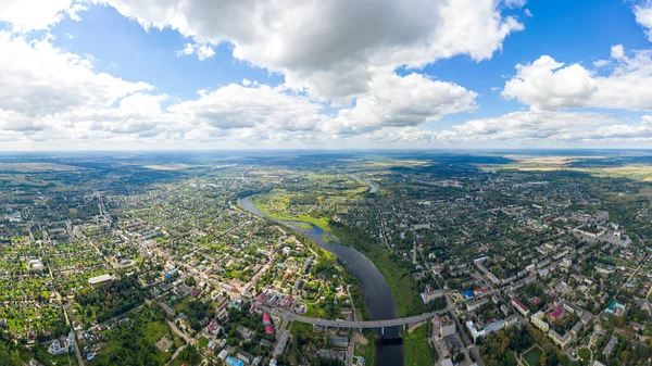 Rzhev Russia City Center Panorama Aerial View Volga Embankment — Stock Photo, Image