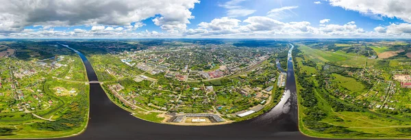 Dmitrov Ryssland Stadskärnan Moskva Kanal Flygfoto Panorama 360 — Stockfoto