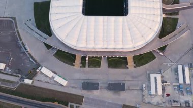 Rostov-on-Don, Rusya. Rostov Arena 'da. Futbol stadyumu, Rostov-on-Don 'da futbol şampiyonası. Gün batımı zamanı. 4K